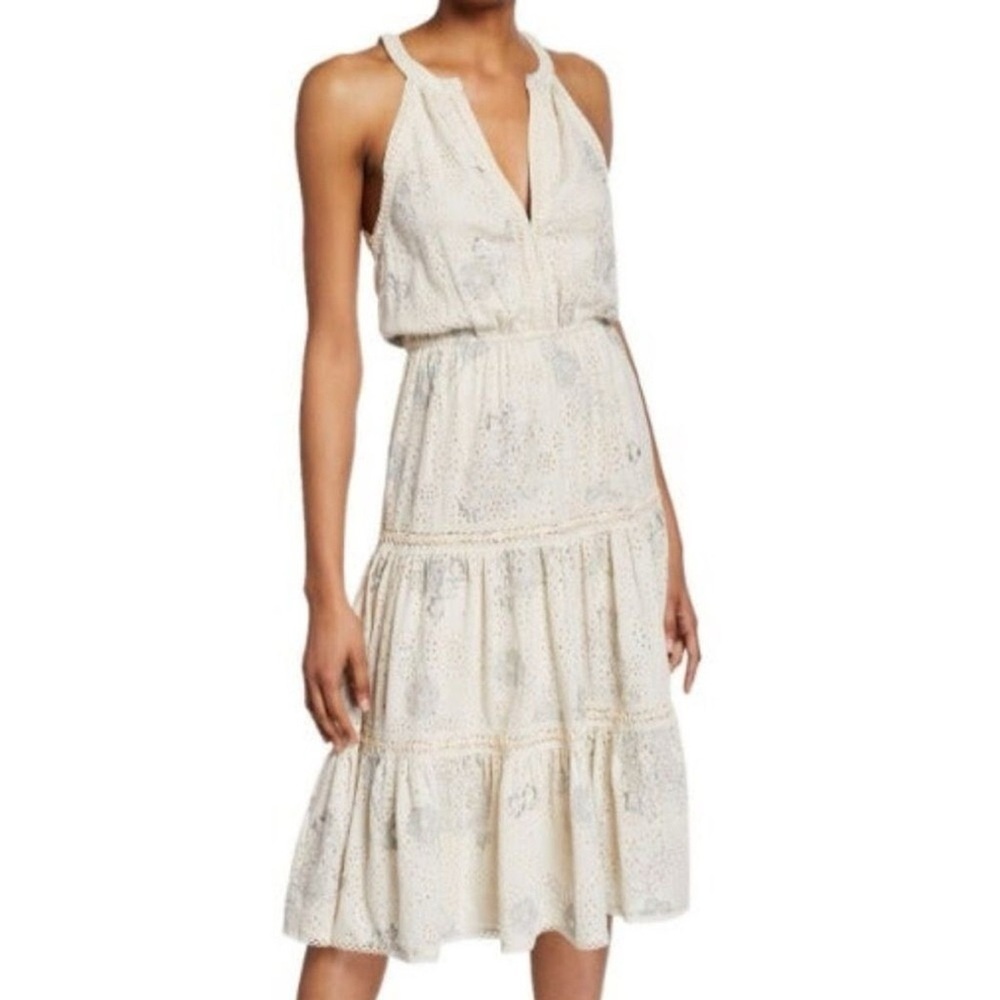 Womenâs Anthropologie Love Sam Eyelet Embroidered Cream Midi Dress- Size Medium